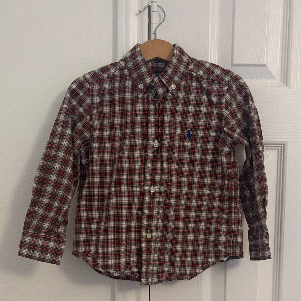 Ralph Lauren Red and White Plaid Kids Button-Down Shirt